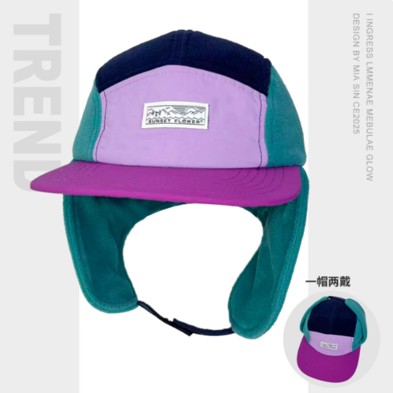 Corduroy Cap 5 Panel - الكورية الشتاء القطبية الصوف اللون منعت